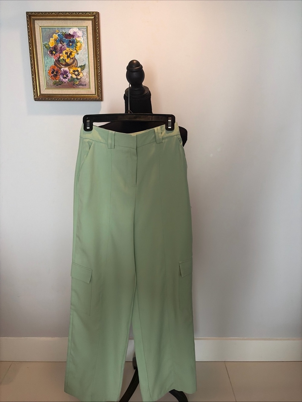 4TH & RECKLESS Light Green Cargo Trousers Wide Leg Pants Lagenlook High Waist